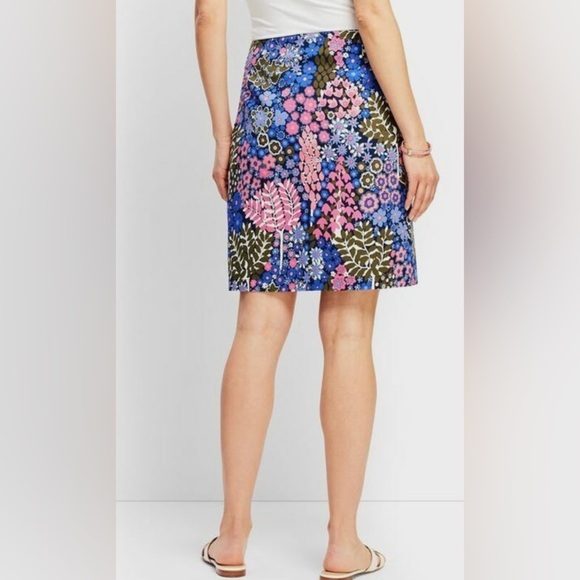 Talbots Blue Pink Floral Mini A Line Lined Cotton Stretch Blend Zip Skirt Bright - Picture 10 of 12